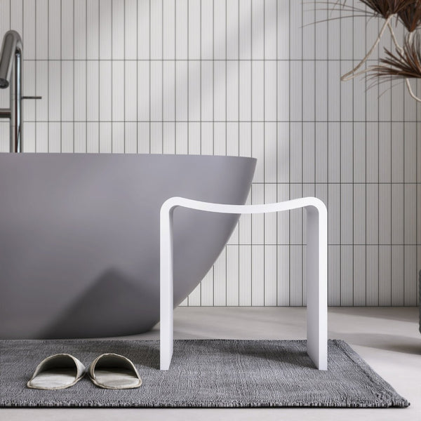 English Elm 15.7 Inch Solid Stone Resin Shower Stool Seamless Spa Bath Seat Matte Finish W1613P512235