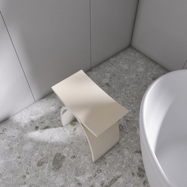 English Elm 16.5 Inch Sculptural Solid Surface Bathroom Stool Seamless Arched Spa Shower Seat Cream W1613P591185