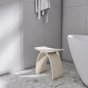 English Elm 16.5 Inch Sculptural Solid Surface Bathroom Stool Seamless Arched Spa Shower Seat Cream W1613P591185