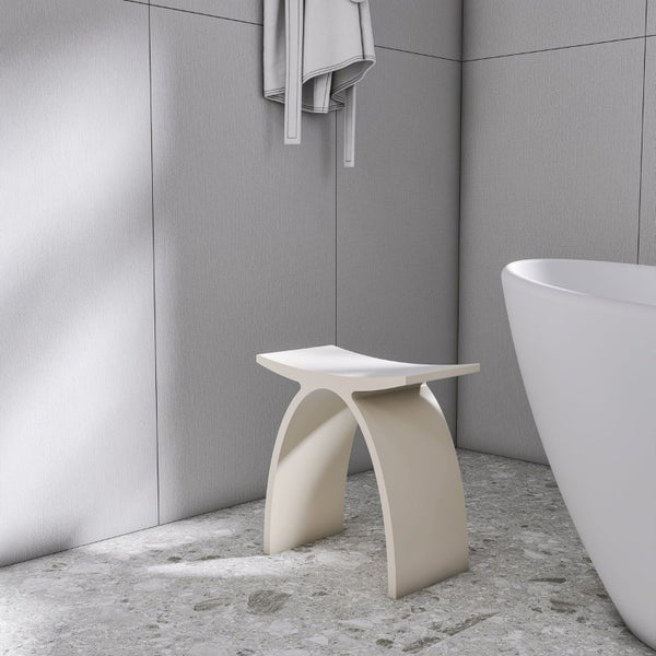 English Elm 16.5 Inch Sculptural Solid Surface Bathroom Stool Seamless Arched Spa Shower Seat Cream W1613P591185