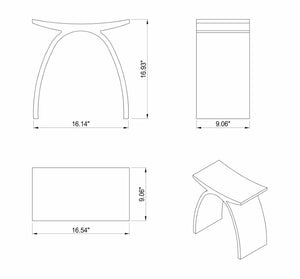 English Elm 16.5 Inch Sculptural Solid Surface Bathroom Stool Seamless Arched Spa Shower Seat Coffee W1613P591188