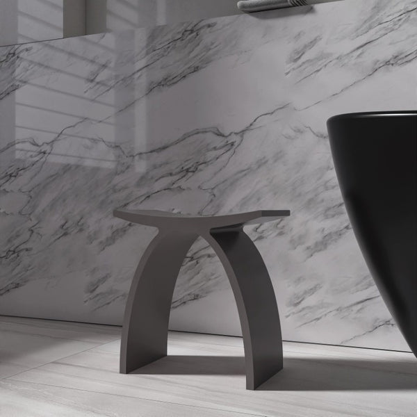 English Elm 16.5 Inch Sculptural Solid Surface Bathroom Stool Seamless Arched Spa Shower Seat Coffee W1613P591188