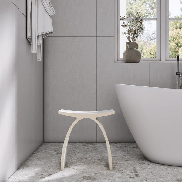 English Elm 16.5 Inch Solid Surface Arch Bath Stool Sculptural Matte Spa Grade Waterproof Design Cream 14 inches W1613P591215