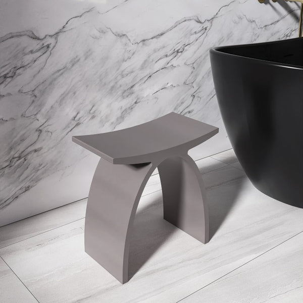 English Elm 16.5 Inch Solid Surface Arch Bath Stool Sculptural Matte Spa Grade Waterproof Design Coffee 14 inches W1613P591218