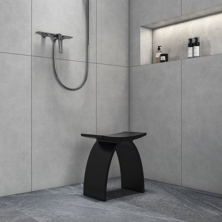English Elm 14 Inch Solid Surface Stone Resin Arched Shower Stool with Matte Sculptural Finish W1613P591221