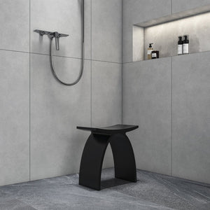 English Elm 14 Inch Solid Surface Stone Resin Arched Shower Stool with Matte Sculptural Finish W1613P591221