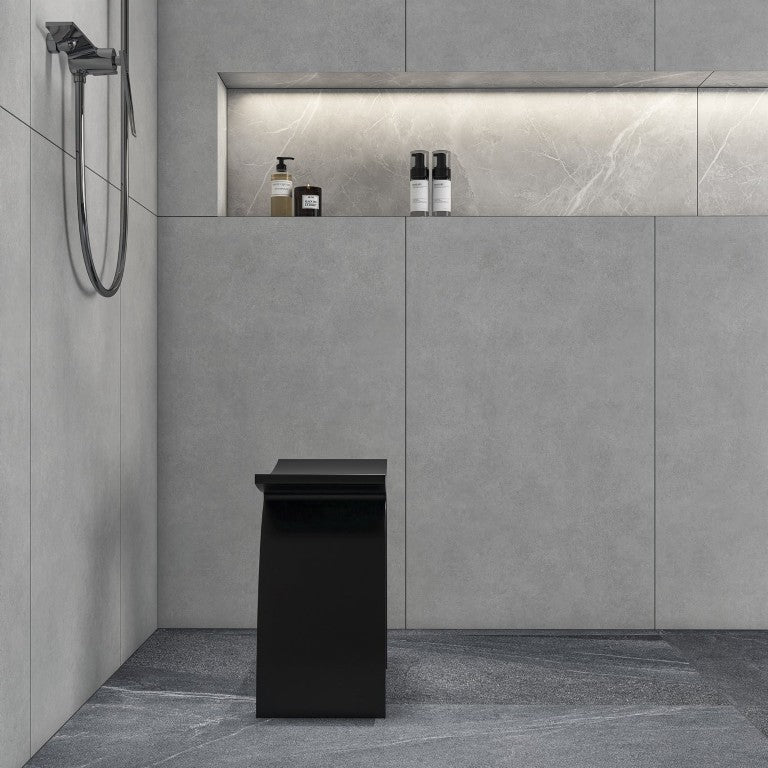 English Elm 14 Inch Solid Surface Stone Resin Arched Shower Stool with Matte Sculptural Finish W1613P591221