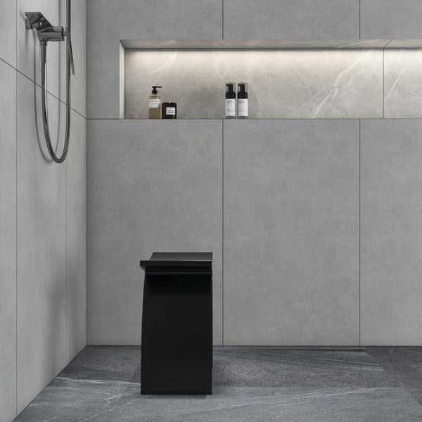 English Elm 14 Inch Solid Surface Stone Resin Arched Shower Stool with Matte Sculptural Finish W1613P591221