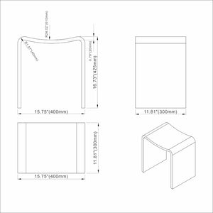 English Elm 15.7 Inch Solid Stone Resin Shower Stool Freestanding Matte Spa Bath Seat W1613P593489