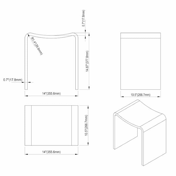 English Elm 14 Inch Solid Surface Stone Resin Shower Stool Spa Grade Waterproof Bath Seat Matte White W1613P603918