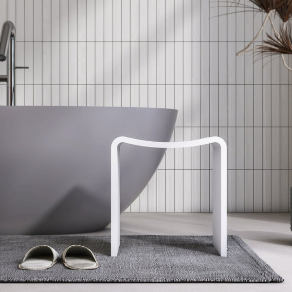 English Elm 14 Inch Solid Surface Stone Resin Shower Stool Spa Grade Waterproof Bath Seat Matte White W1613P603918