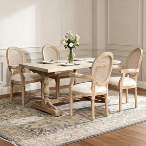 English Elm French Country Rattan Mesh Armchairs with Fluted Rubberwood Legs for Farmhouse Dining W1622P506515