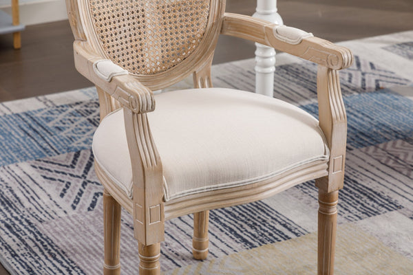 English Elm French Country Rattan Mesh Armchairs with Fluted Rubberwood Legs for Farmhouse Dining W1622P506515