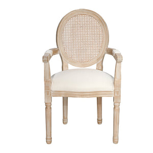 English Elm French Country Rattan Mesh Armchairs with Fluted Rubberwood Legs for Farmhouse Dining W1622P506515