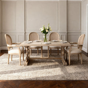 English Elm French Country Rattan Mesh Armchairs with Fluted Rubberwood Legs for Farmhouse Dining W1622P506515