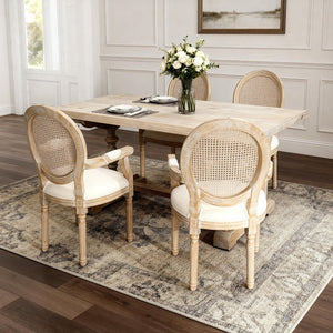 English Elm French Country Rattan Mesh Armchairs with Fluted Rubberwood Legs for Farmhouse Dining W1622P506515
