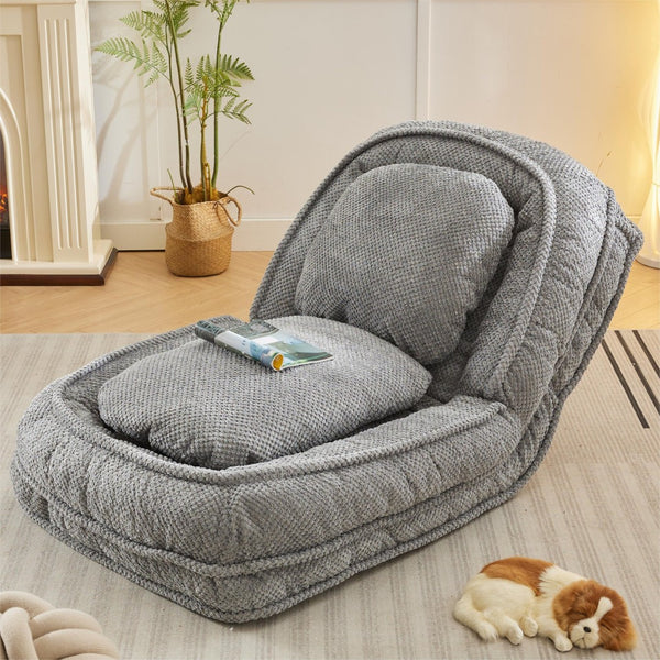 English Elm [video Provided] Foldable Floor Lounger with Five Locking Positions Plush Cotton Fill Living Room Gray W1628P146711