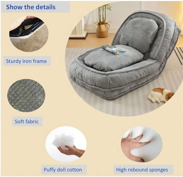 English Elm [video Provided] Foldable Floor Lounger with Five Locking Positions Plush Cotton Fill Living Room Gray W1628P146711