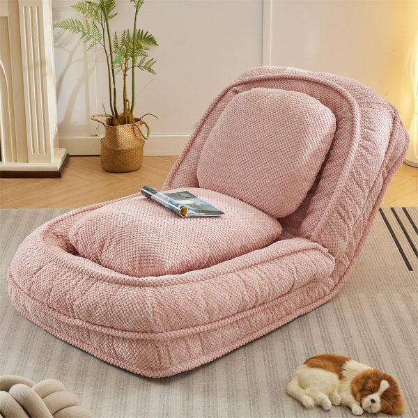 English Elm [video Provided] Foldable Floor Lounger with Five Locking Positions Plush Cotton Fill Living Room Pink W1628P146713