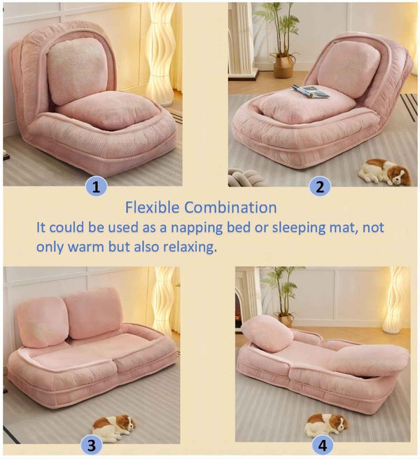 English Elm [video Provided] Foldable Floor Lounger with Five Locking Positions Plush Cotton Fill Living Room Pink W1628P146713