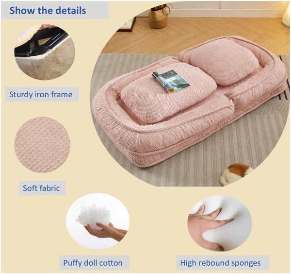 English Elm [video Provided] Foldable Floor Lounger with Five Locking Positions Plush Cotton Fill Living Room Pink W1628P146713