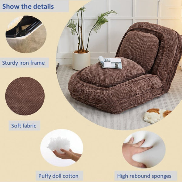 English Elm [video Provided] Foldable Floor Lounger with Five Locking Positions Plush Cotton Fill Living Room Brown W1628P187575