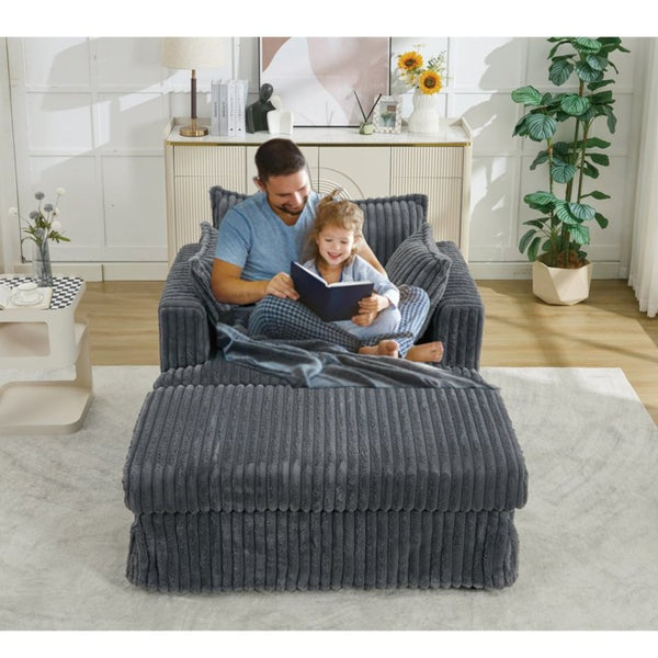 English Elm [new Arrived] Oversized Corduroy Chaise Lounge with Movable Ottoman for Living Room Dark Gray W1628P206064