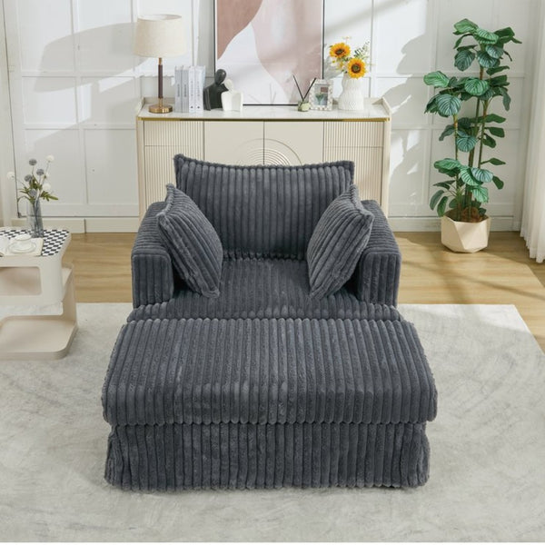 English Elm [new Arrived] Oversized Corduroy Chaise Lounge with Movable Ottoman for Living Room Dark Gray W1628P206064