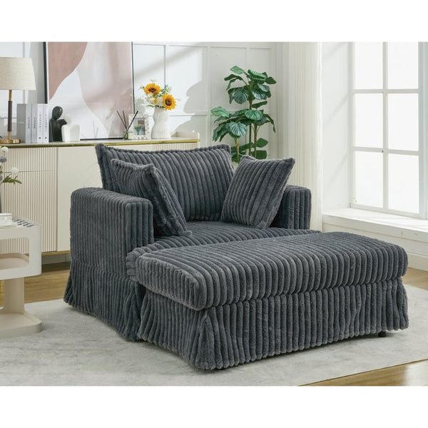 English Elm [new Arrived] Oversized Corduroy Chaise Lounge with Movable Ottoman for Living Room Dark Gray W1628P206064