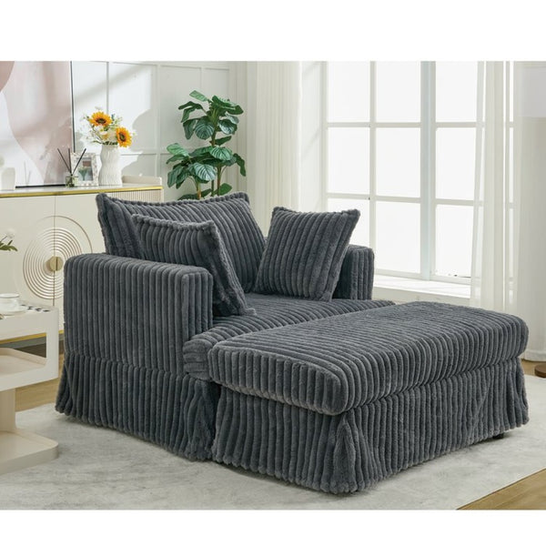 English Elm [new Arrived] Oversized Corduroy Chaise Lounge with Movable Ottoman for Living Room Dark Gray W1628P206064