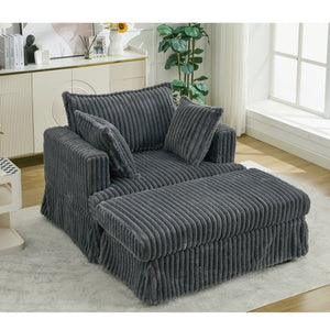 English Elm [new Arrived] Oversized Corduroy Chaise Lounge with Movable Ottoman for Living Room Dark Gray W1628P206064