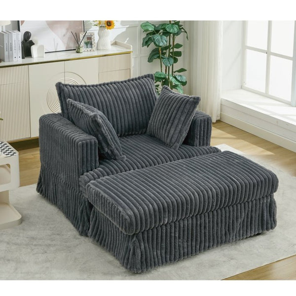 English Elm [new Arrived] Oversized Corduroy Chaise Lounge with Movable Ottoman for Living Room Dark Gray W1628P206064