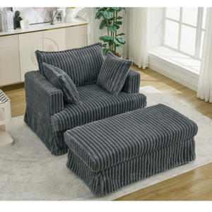 English Elm [new Arrived] Oversized Corduroy Chaise Lounge with Movable Ottoman for Living Room Dark Gray W1628P206064