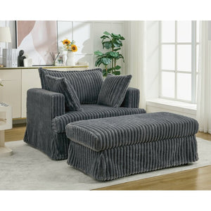 English Elm [new Arrived] Oversized Corduroy Chaise Lounge with Movable Ottoman for Living Room Dark Gray W1628P206064