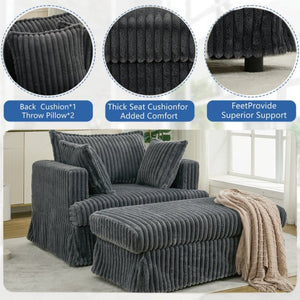 English Elm [new Arrived] Oversized Corduroy Chaise Lounge with Movable Ottoman for Living Room Dark Gray W1628P206064