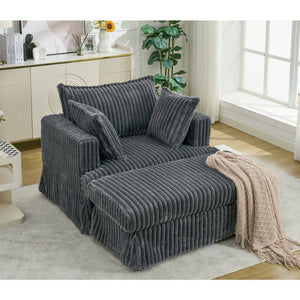 English Elm [new Arrived] Oversized Corduroy Chaise Lounge with Movable Ottoman for Living Room Dark Gray W1628P206064