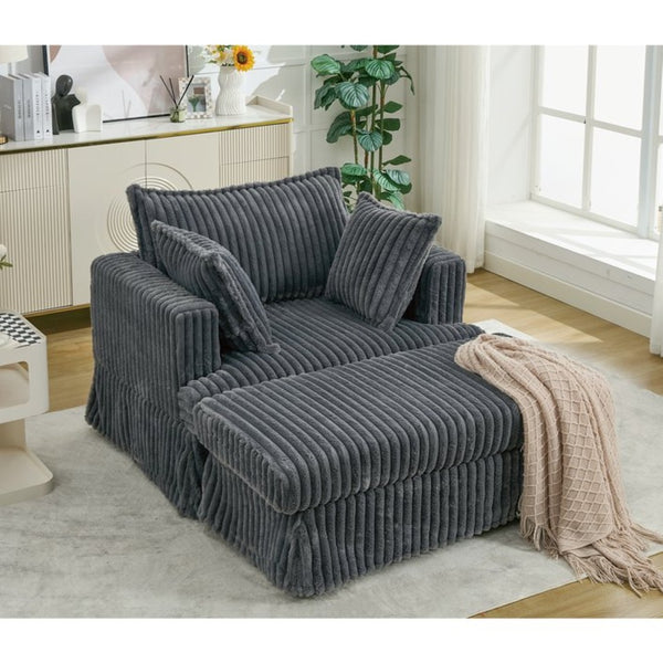 English Elm [new Arrived] Oversized Corduroy Chaise Lounge with Movable Ottoman for Living Room Dark Gray W1628P206064