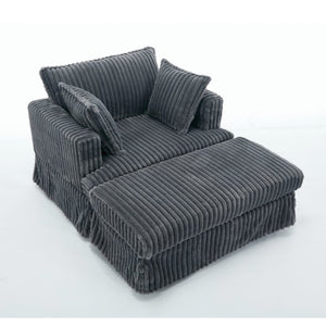 English Elm [new Arrived] Oversized Corduroy Chaise Lounge with Movable Ottoman for Living Room Dark Gray W1628P206064