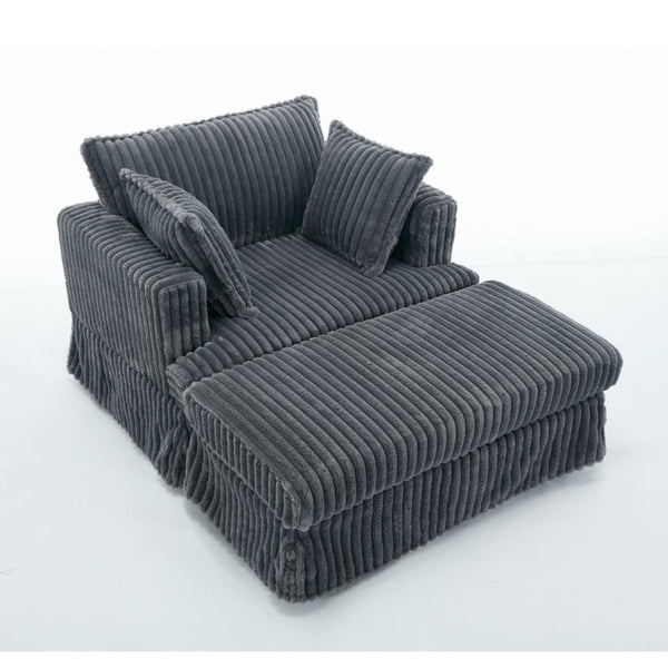 English Elm [new Arrived] Oversized Corduroy Chaise Lounge with Movable Ottoman for Living Room Dark Gray W1628P206064