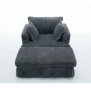 English Elm [new Arrived] Oversized Corduroy Chaise Lounge with Movable Ottoman for Living Room Dark Gray W1628P206064