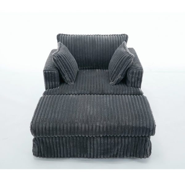 English Elm [new Arrived] Oversized Corduroy Chaise Lounge with Movable Ottoman for Living Room Dark Gray W1628P206064