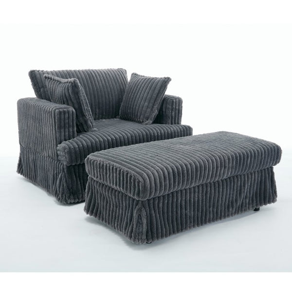 English Elm [new Arrived] Oversized Corduroy Chaise Lounge with Movable Ottoman for Living Room Dark Gray W1628P206064