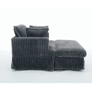English Elm [new Arrived] Oversized Corduroy Chaise Lounge with Movable Ottoman for Living Room Dark Gray W1628P206064