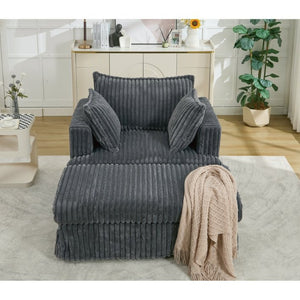 English Elm [new Arrived] Oversized Corduroy Chaise Lounge with Movable Ottoman for Living Room Dark Gray W1628P206064