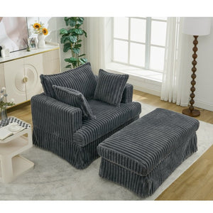 English Elm [new Arrived] Oversized Corduroy Chaise Lounge with Movable Ottoman for Living Room Dark Gray W1628P206064
