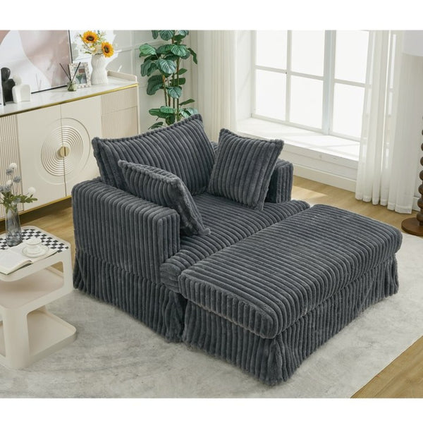 English Elm [new Arrived] Oversized Corduroy Chaise Lounge with Movable Ottoman for Living Room Dark Gray W1628P206064