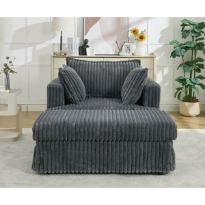 English Elm [new Arrived] Oversized Corduroy Chaise Lounge with Movable Ottoman for Living Room Dark Gray W1628P206064