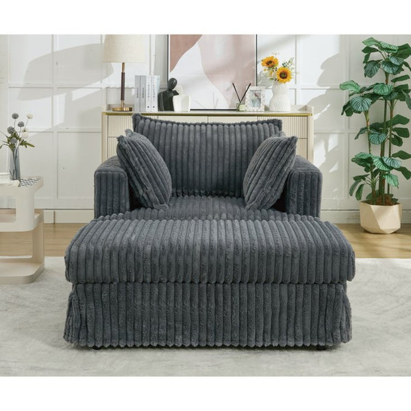 English Elm [new Arrived] Oversized Corduroy Chaise Lounge with Movable Ottoman for Living Room Dark Gray W1628P206064