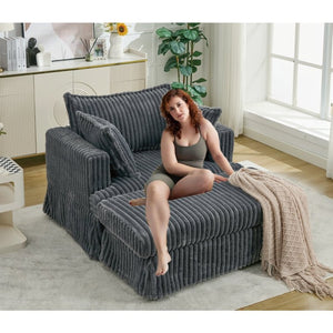 English Elm [new Arrived] Oversized Corduroy Chaise Lounge with Movable Ottoman for Living Room Dark Gray W1628P206064
