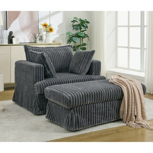English Elm [new Arrived] Oversized Corduroy Chaise Lounge with Movable Ottoman for Living Room Dark Gray W1628P206064
